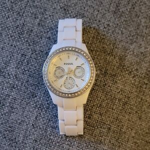 Fossil White Chronograph Watch with Silver and Sparkly Accents
